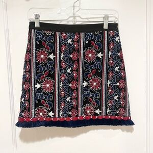 Free The Roses Boho Floral Embroidered Mini Skirt Small